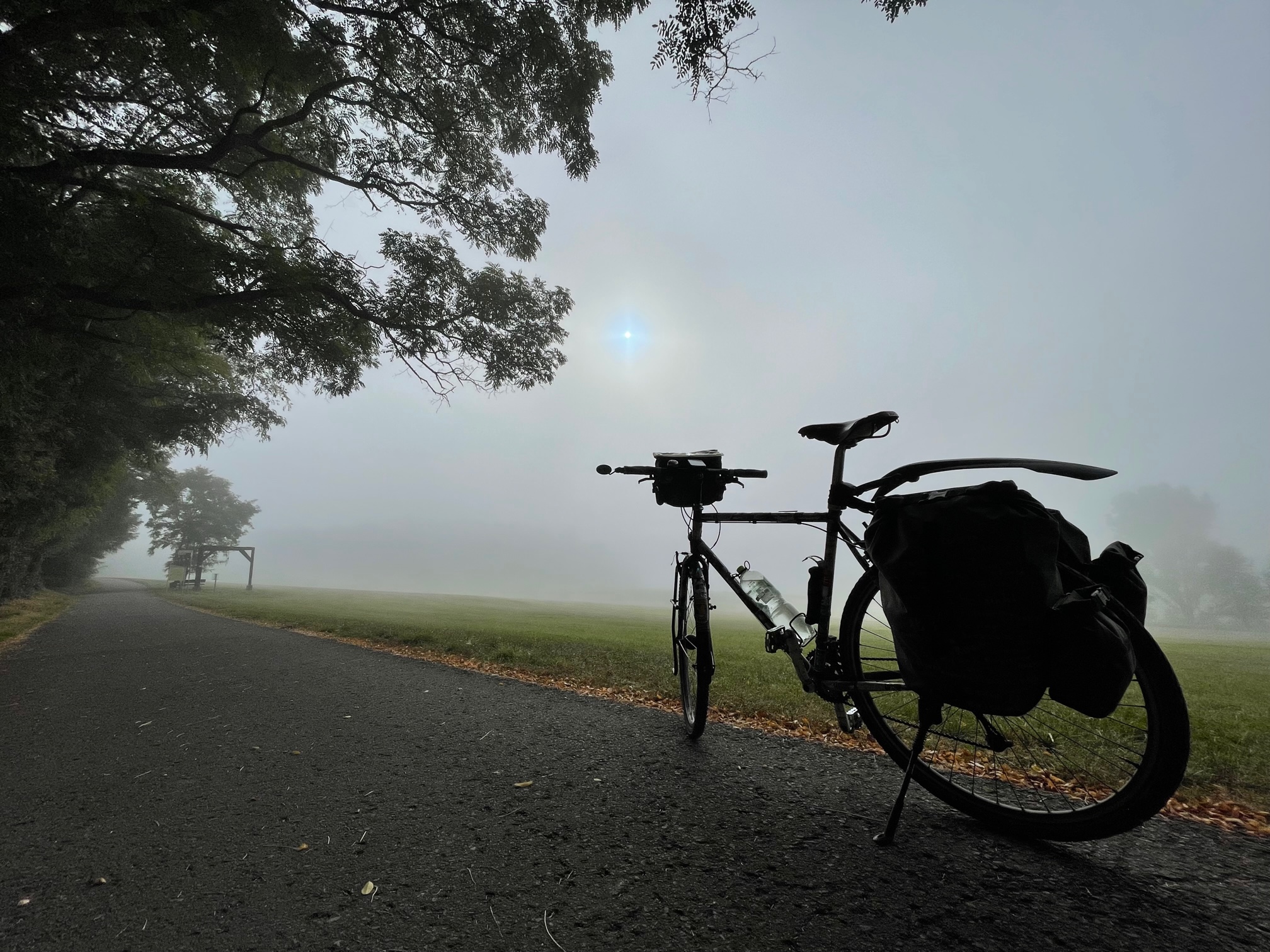 bicycle in the fog.
